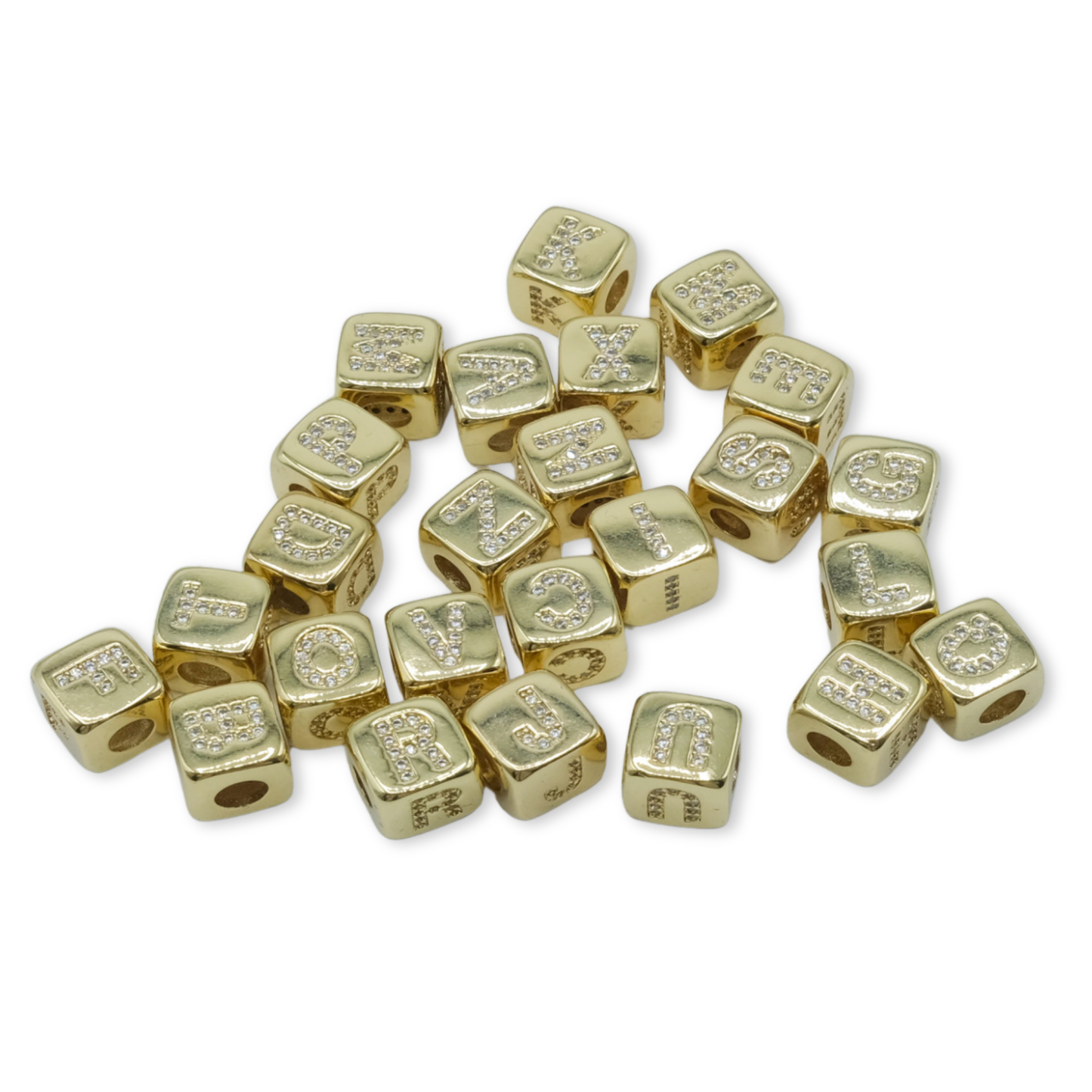 Letter Charm 4 - 18K Gold Filled Small Gold Cube Letters with Studs