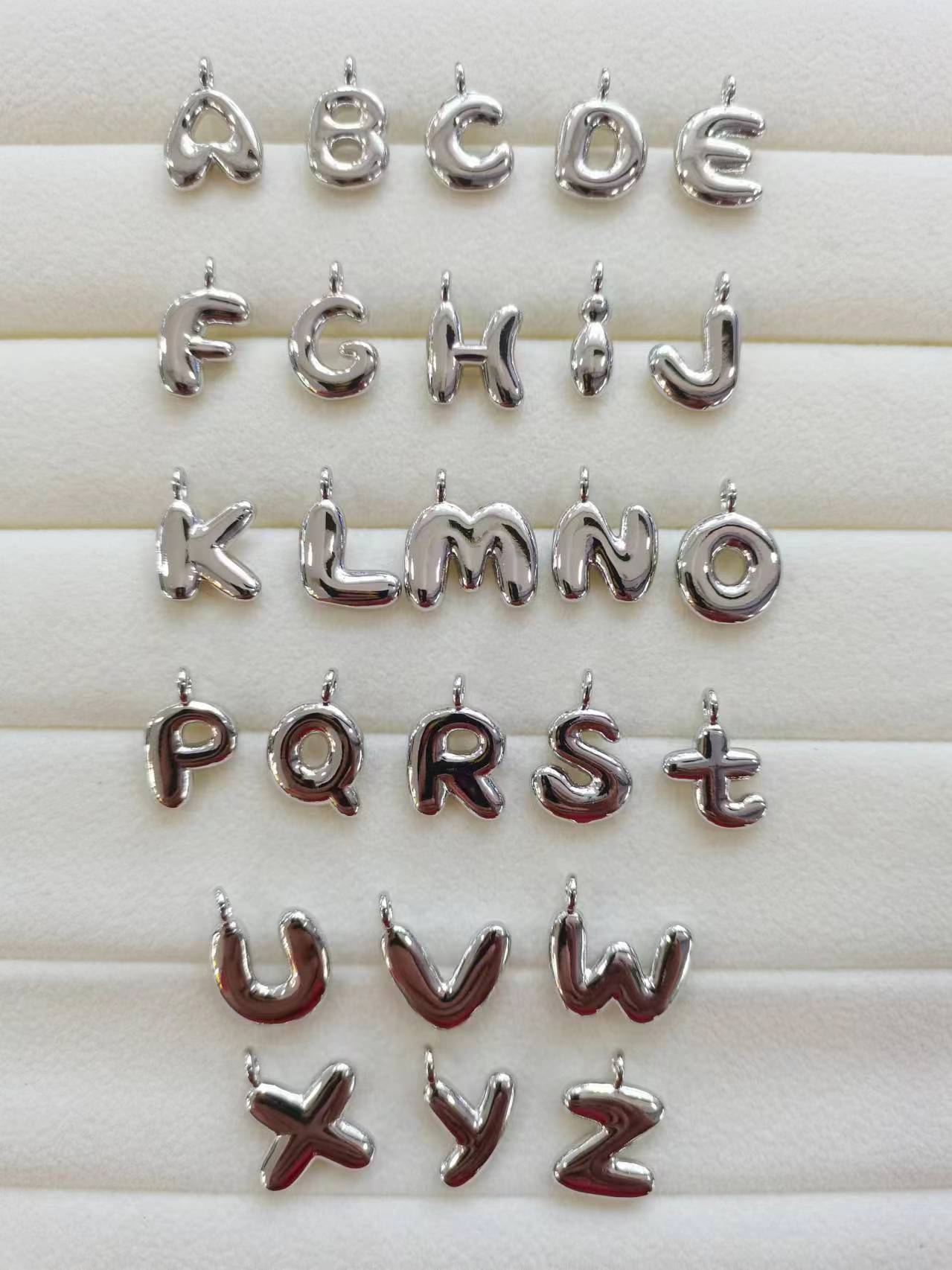 Letter Charm 12 - Silver Small Bubble Letters Charm