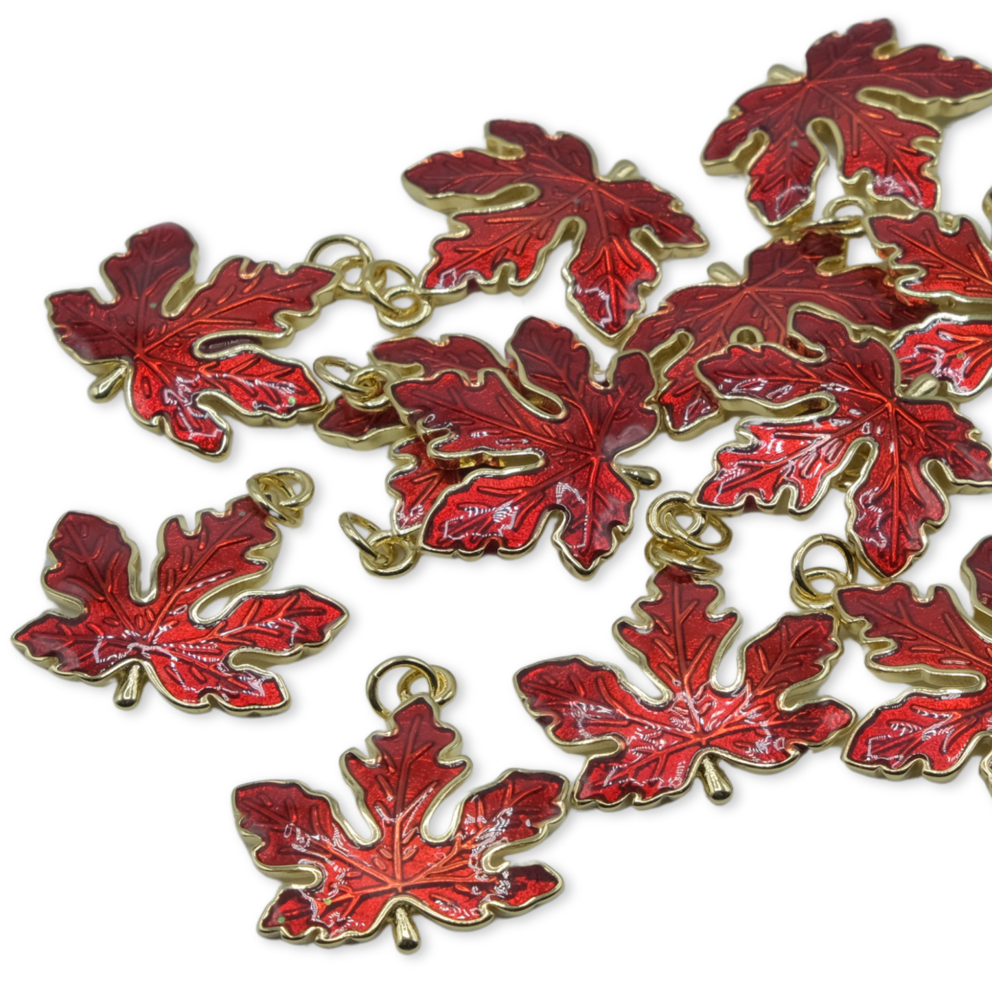 Maple Leaf Red Enamel and Plain Charm
