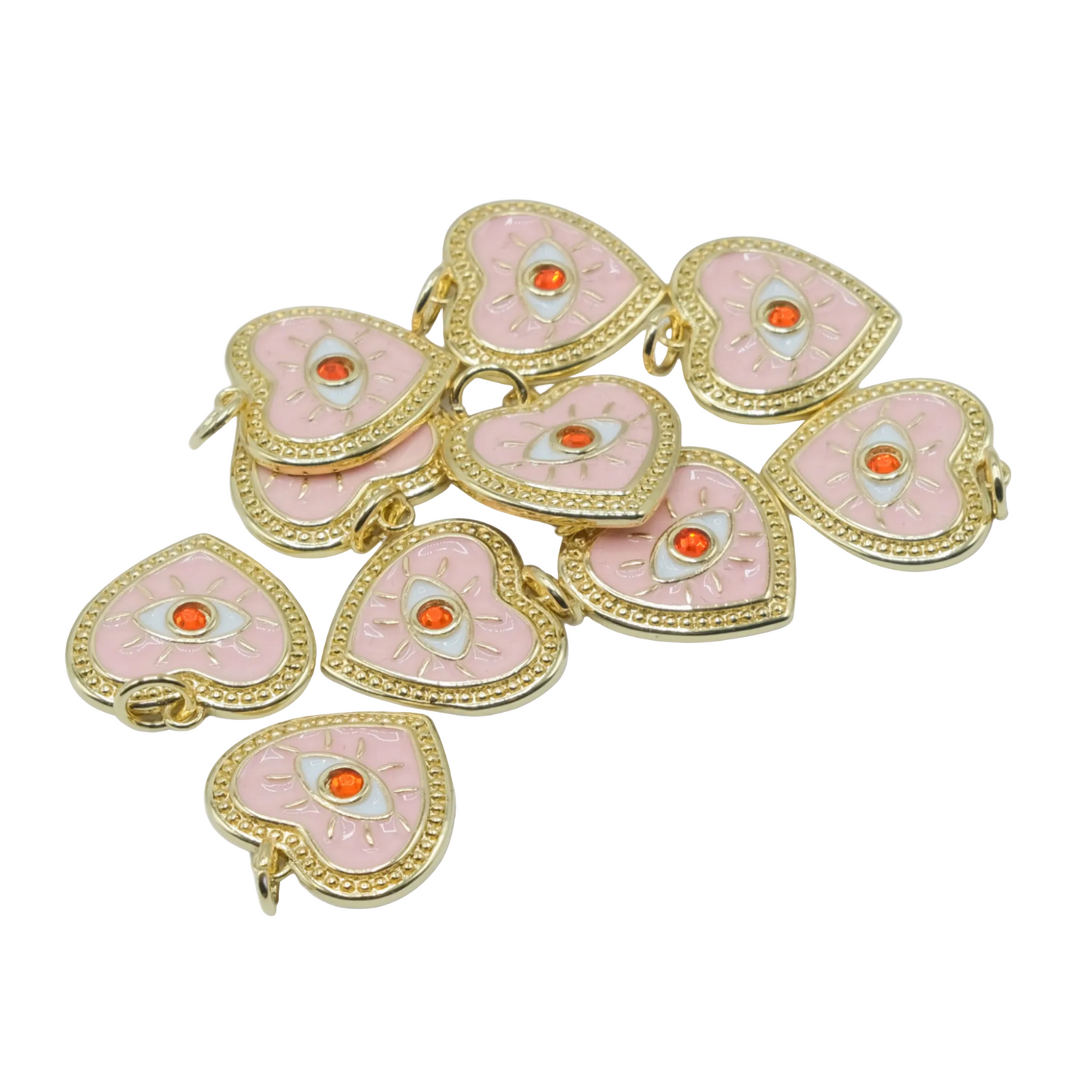 Pink Heart Evil Eye Charm Pendant | 18K Gold-Filled