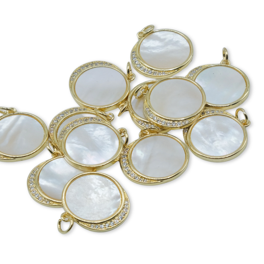 Style 10 - 18K Gold Filled Mother Of Pearl Crescent Moon Charm with Studs
