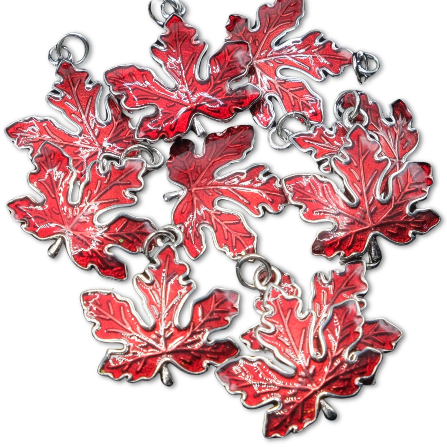 Maple Leaf Red Enamel and Plain Charm