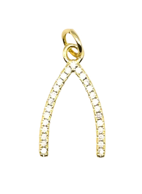 Studded Wishbone Charm Pendant | 18K Gold-Filled & Silver Plated