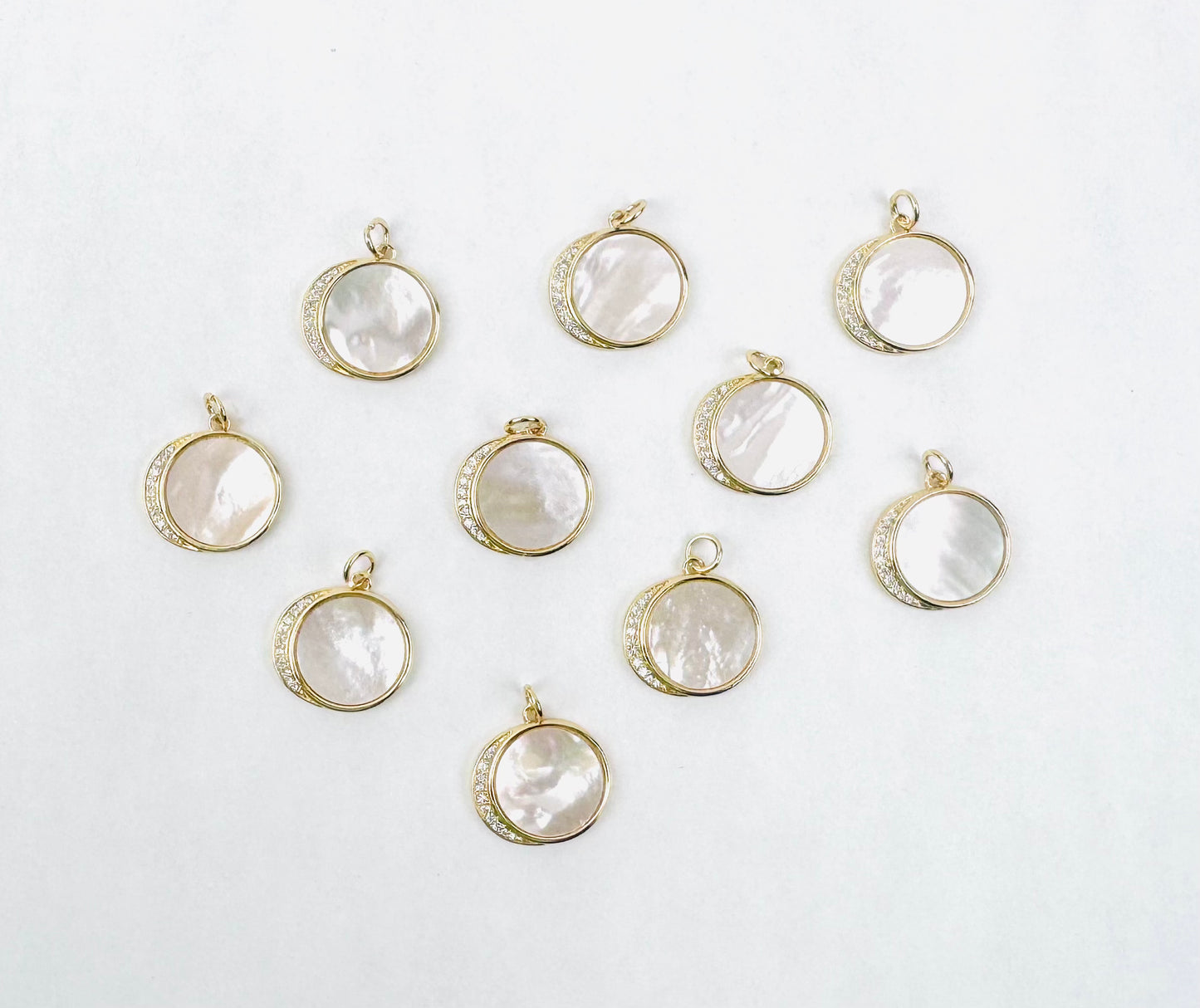 Style 10 - 18K Gold Filled Mother Of Pearl Crescent Moon Charm with Studs