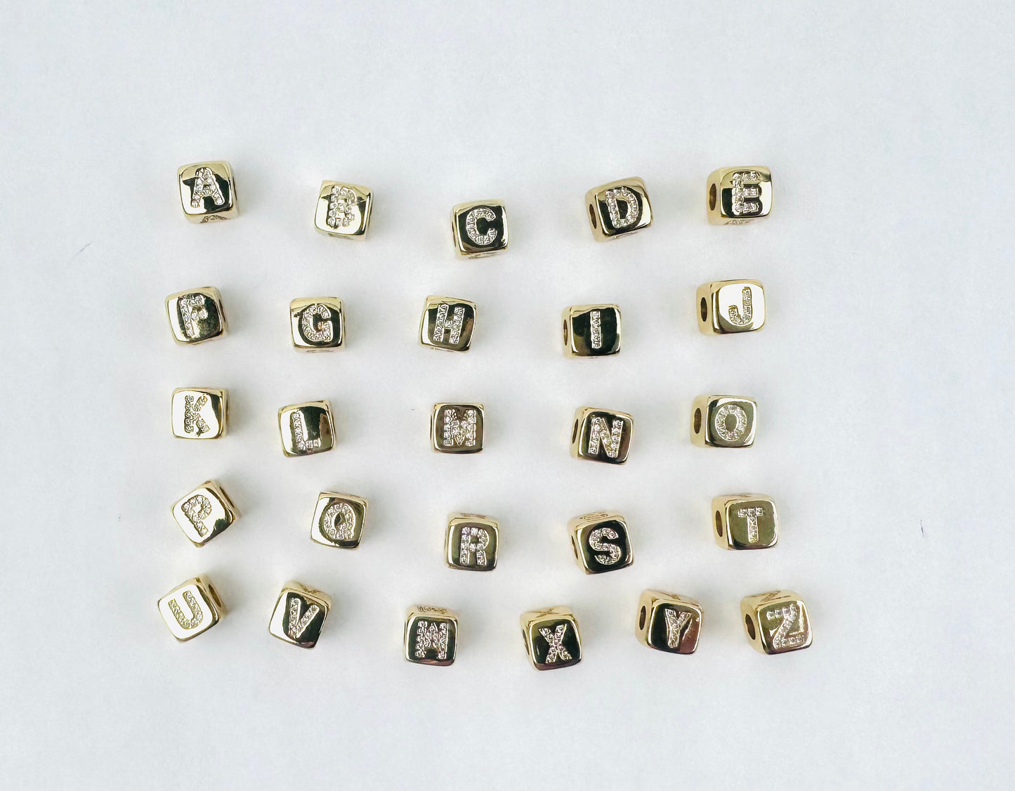 Letter Charm 4 - 18K Gold Filled Small Gold Cube Letters with Studs