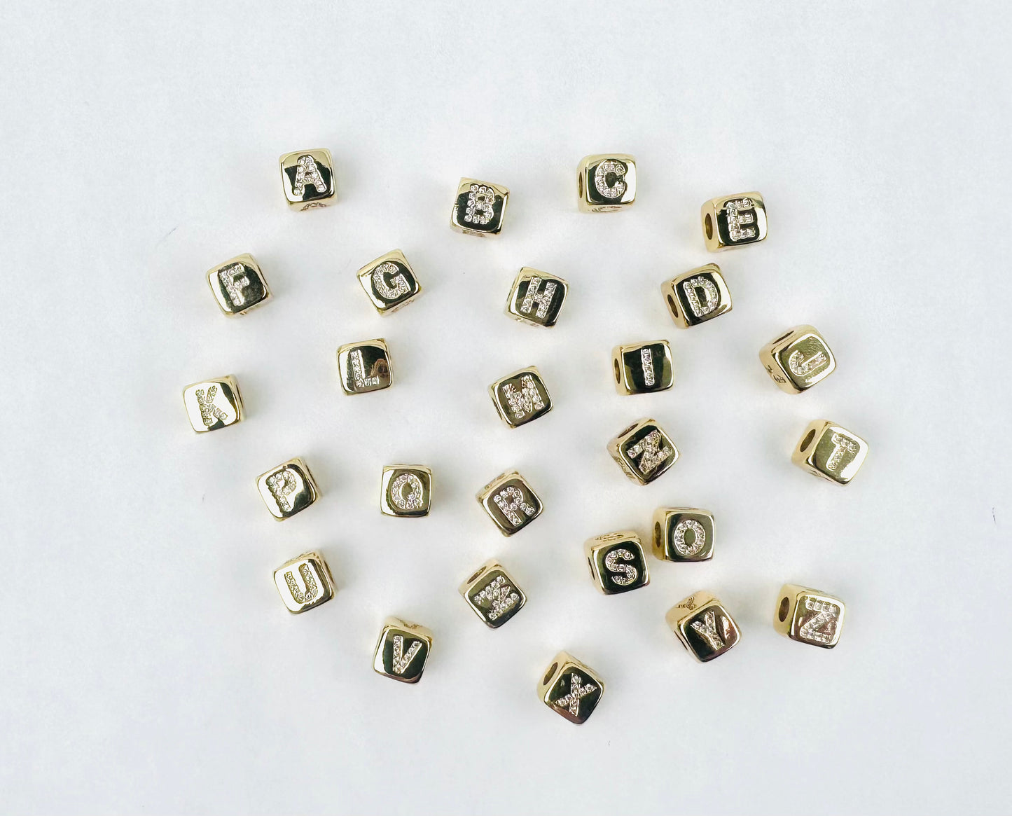 Letter Charm 4 - 18K Gold Filled Small Gold Cube Letters with Studs