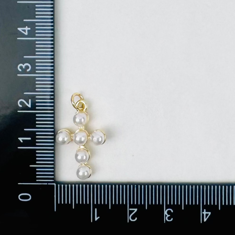 Style 109 - 18K Gold Filled Small Pearl Cross Charm