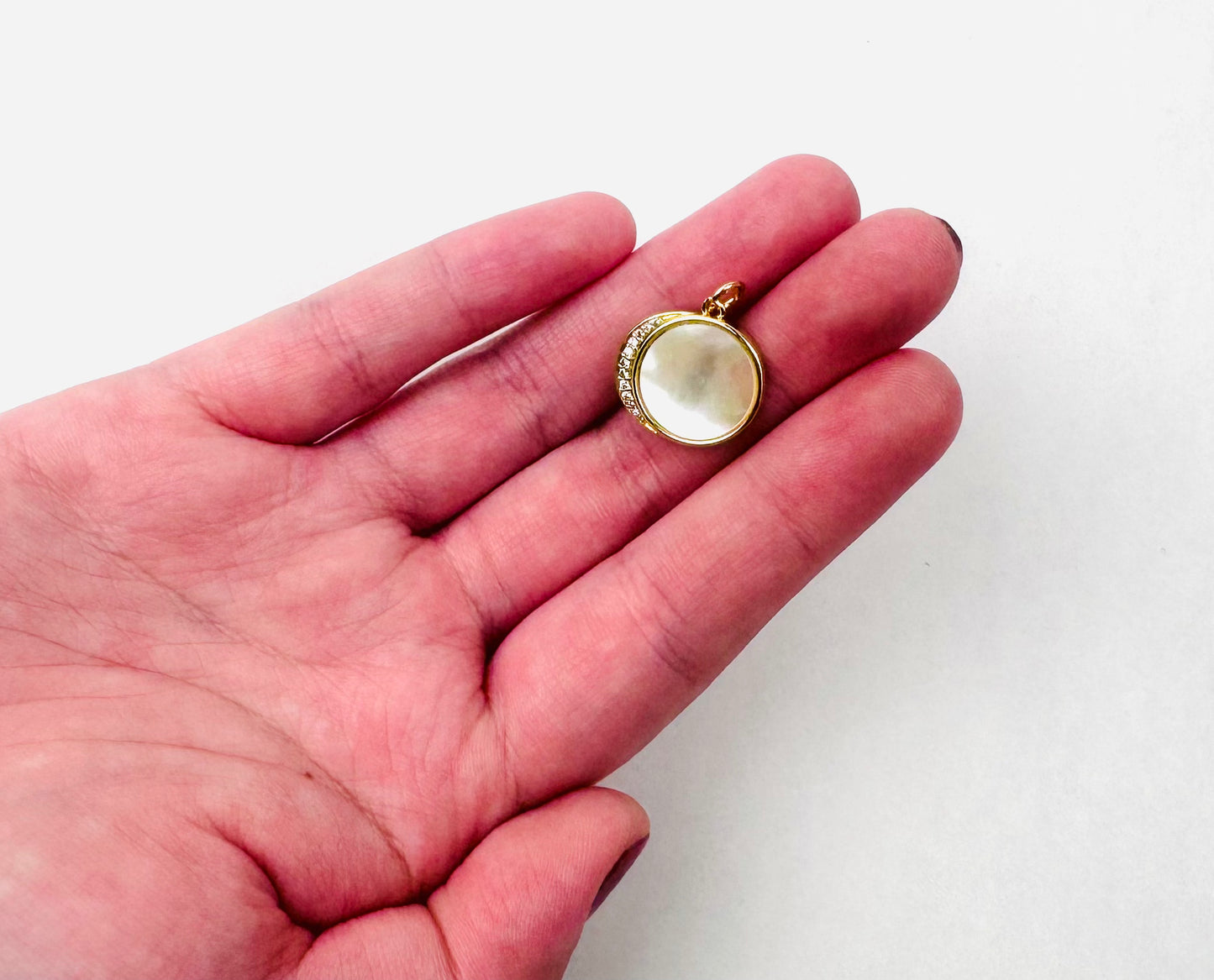 Style 10 - 18K Gold Filled Mother Of Pearl Crescent Moon Charm with Studs