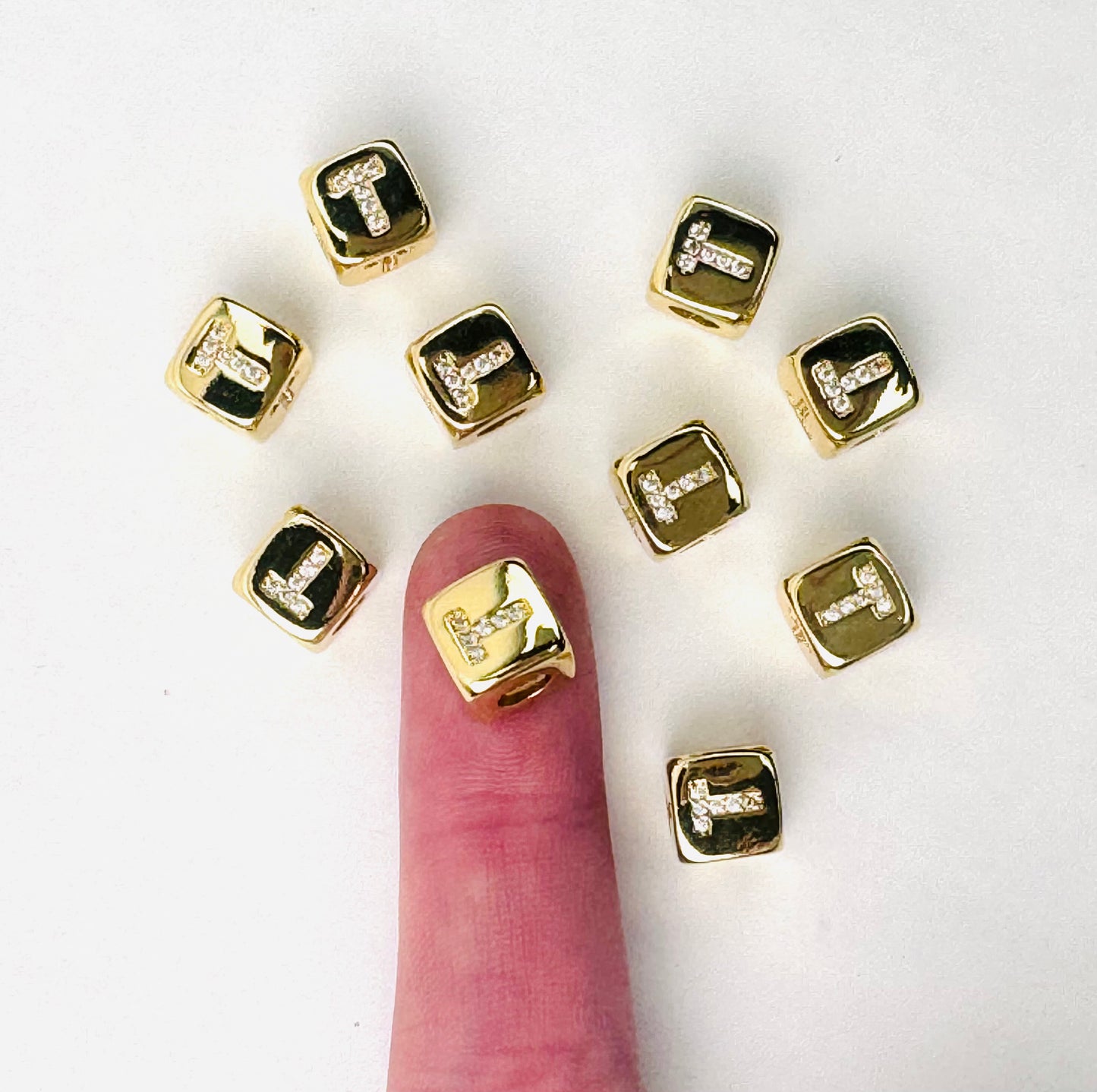 Letter Charm 4 - 18K Gold Filled Small Gold Cube Letters with Studs
