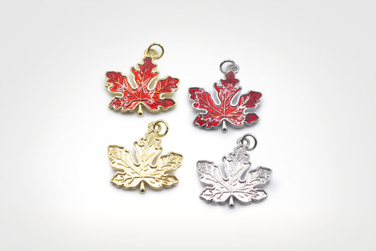 Maple Leaf Red Enamel and Plain Charm