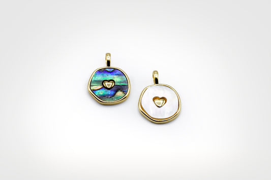 Round Paua and Mother Of Pearl with Heart Charm