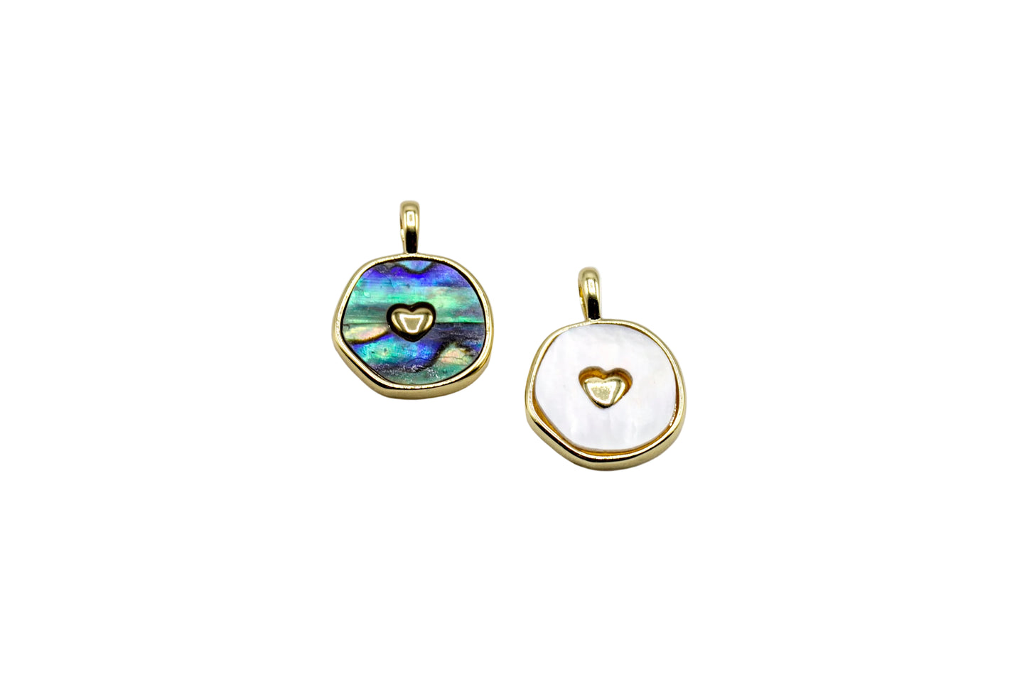 Round Paua and Mother Of Pearl with Heart Charm | 18K Gold-Filled