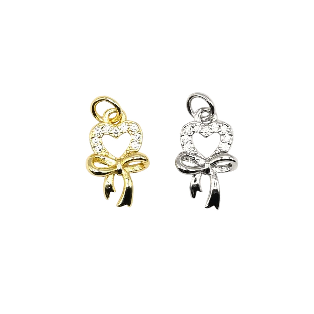 Ribbon Heart Charm Pendant | 18K Gold-Filled & Silver Plated