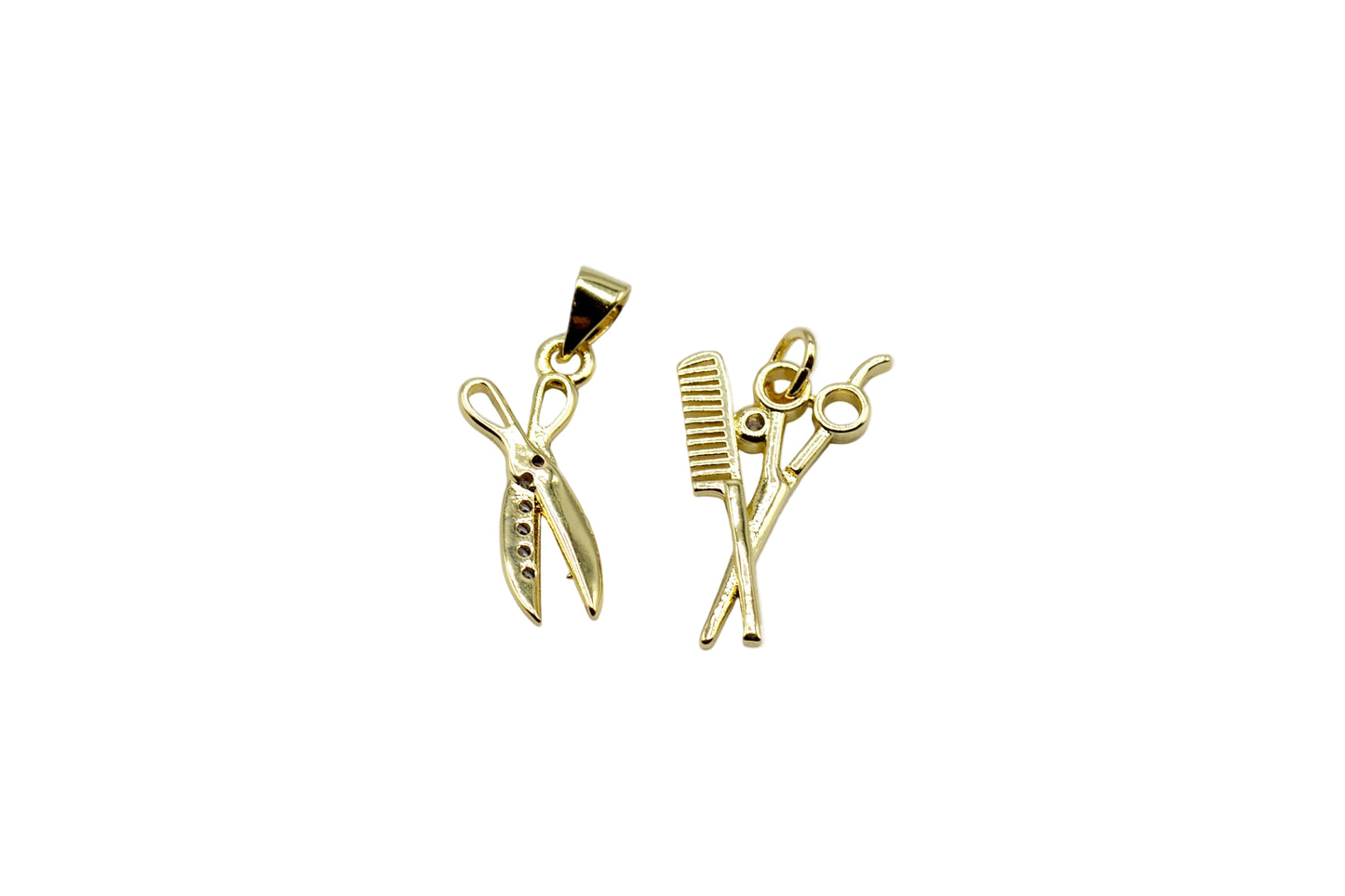 Hair Scissors Charm Comb & Scissors Charm Pendant | 18K Gold-Filled