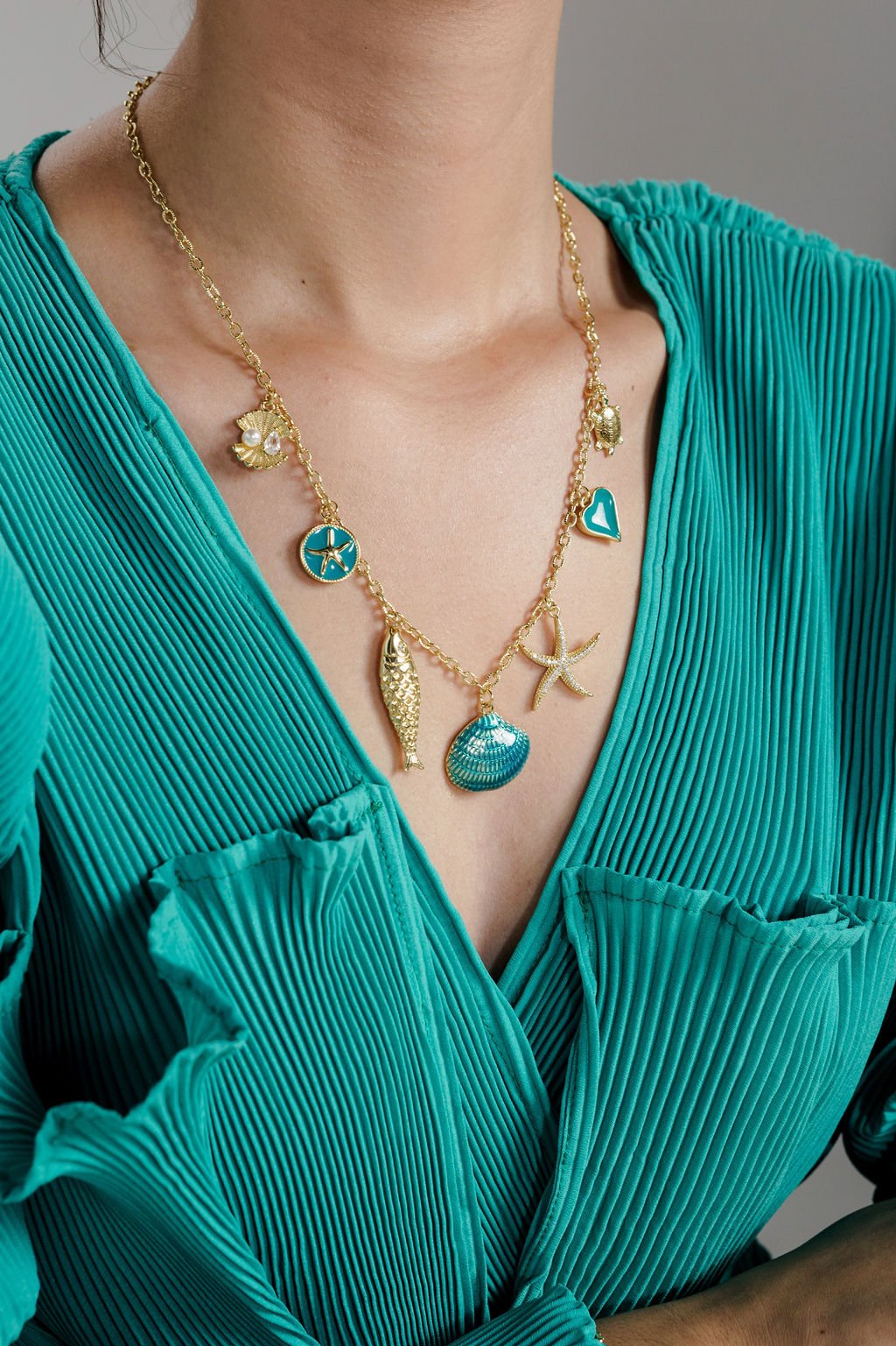Large Turquoise Seashell Charm Pendant | | 18K Gold-Filled