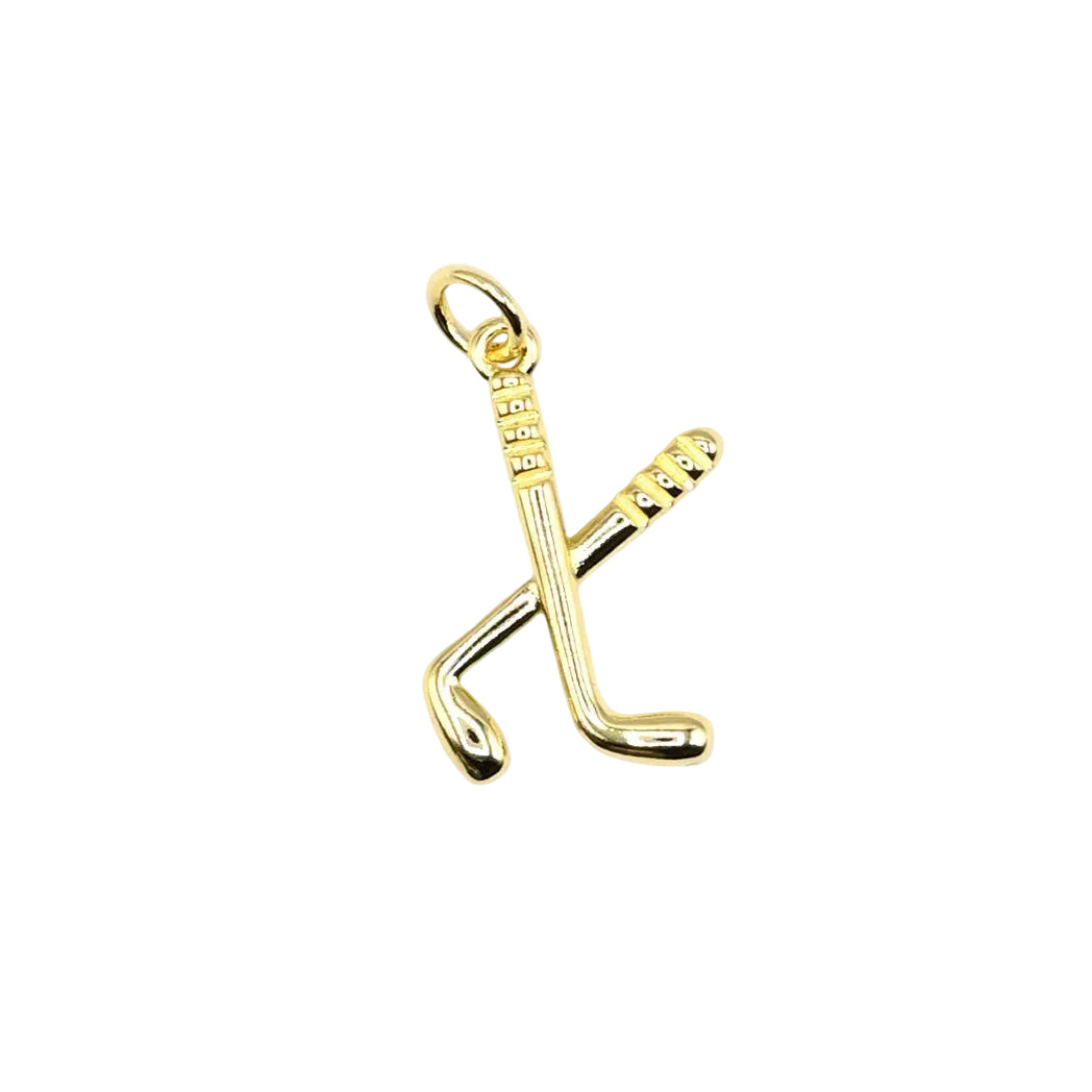 Crossed Hockey Stick Charm Pendant | 18K Gold-Filled