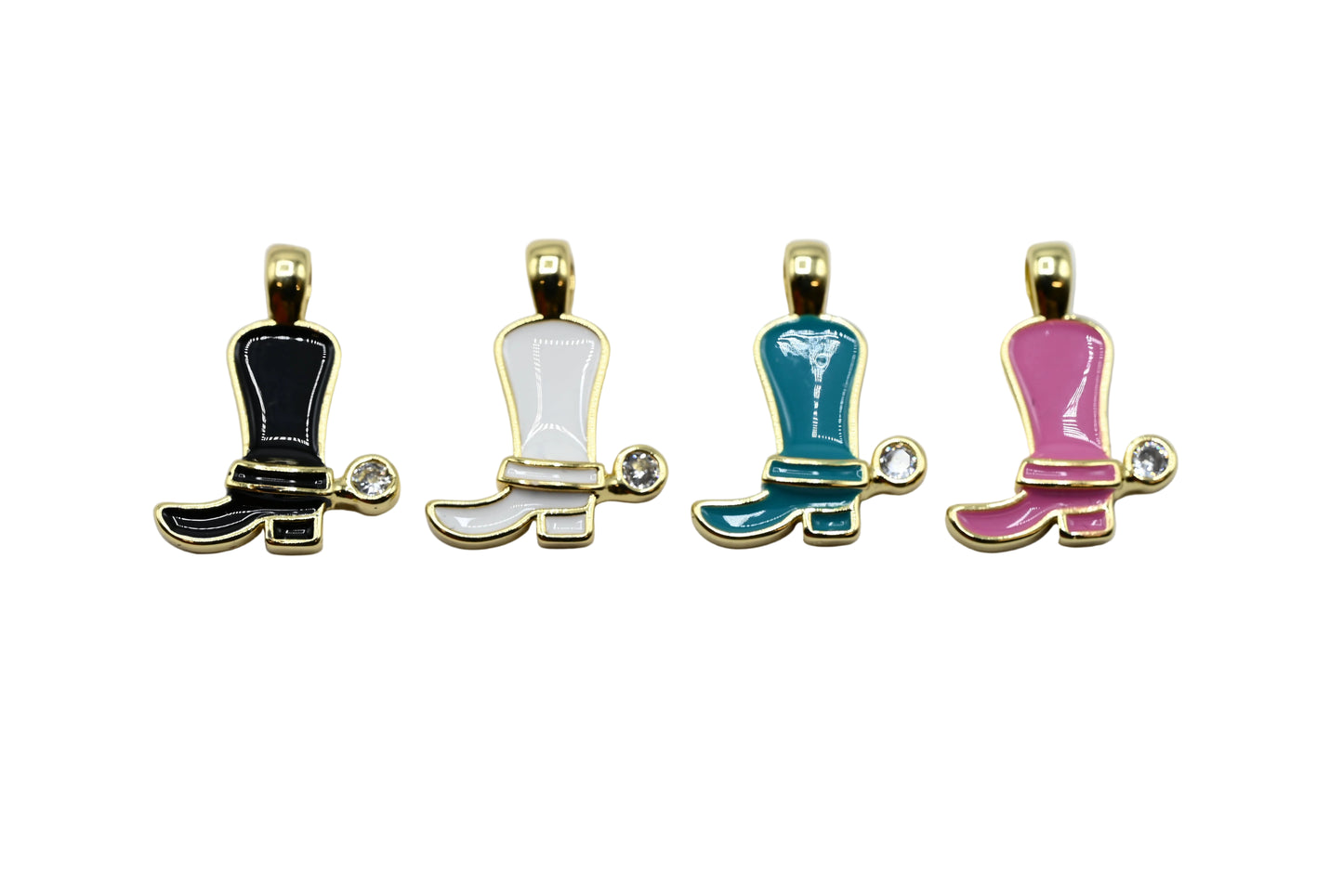 Cowgirl Enamel With Crystal Boot Charm Pendant| 18K Gold-Filled
