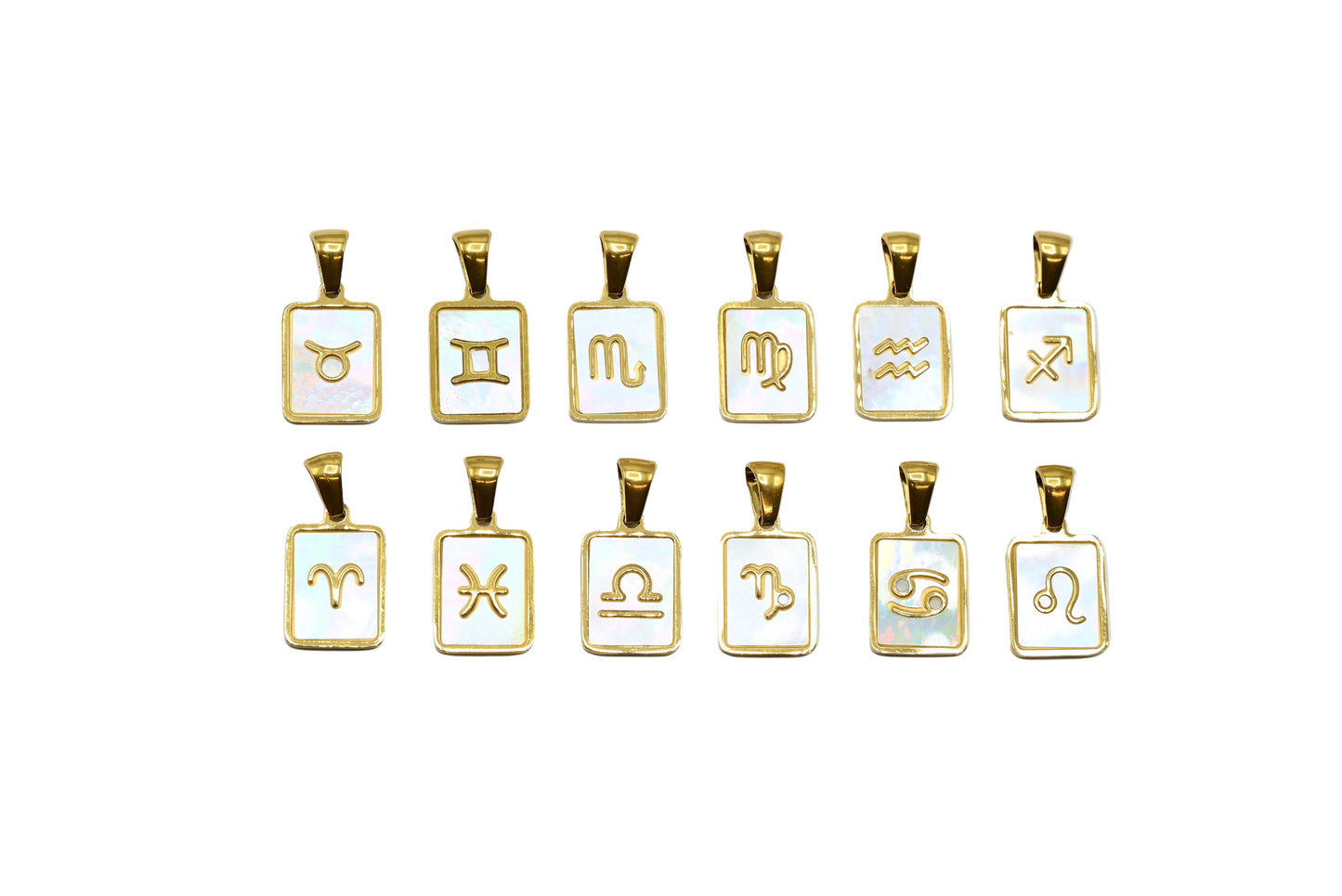 Mother of Pearl Zodiac Charm Pendant | 18K Gold-Filled