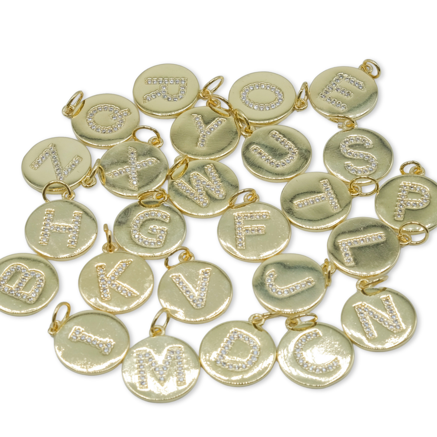 Letter Charm 10 - 18K Gold Filled Circle Letters with Studs