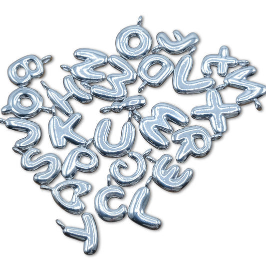 Letter Charm 12 - Silver Small Bubble Letters Charm