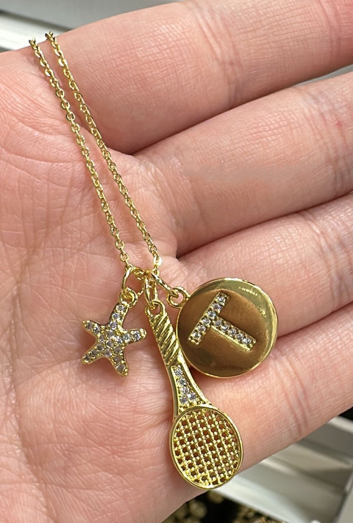 Tennis Racket Charm Pendant | 18K Gold-Filled & Silver Plated
