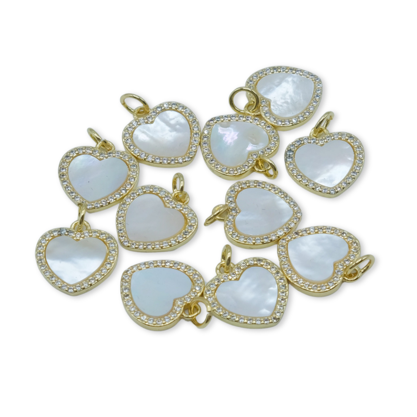 Style 28 - 18K Gold Filled Mother Of Pearl Heart with Studs Charms