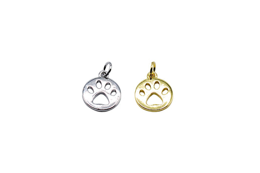 Round Paw Print Charm Pendant| 18K Gold-Filled & Silver