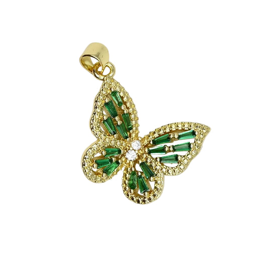 Green Crystal Butterfly Charm Pendant | 18K Gold-Filled