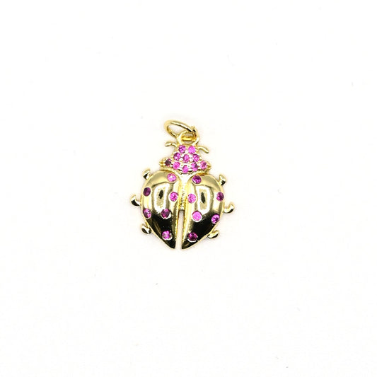Ladybug With Pink Stones Charm Pendant | 18K Gold-Filled