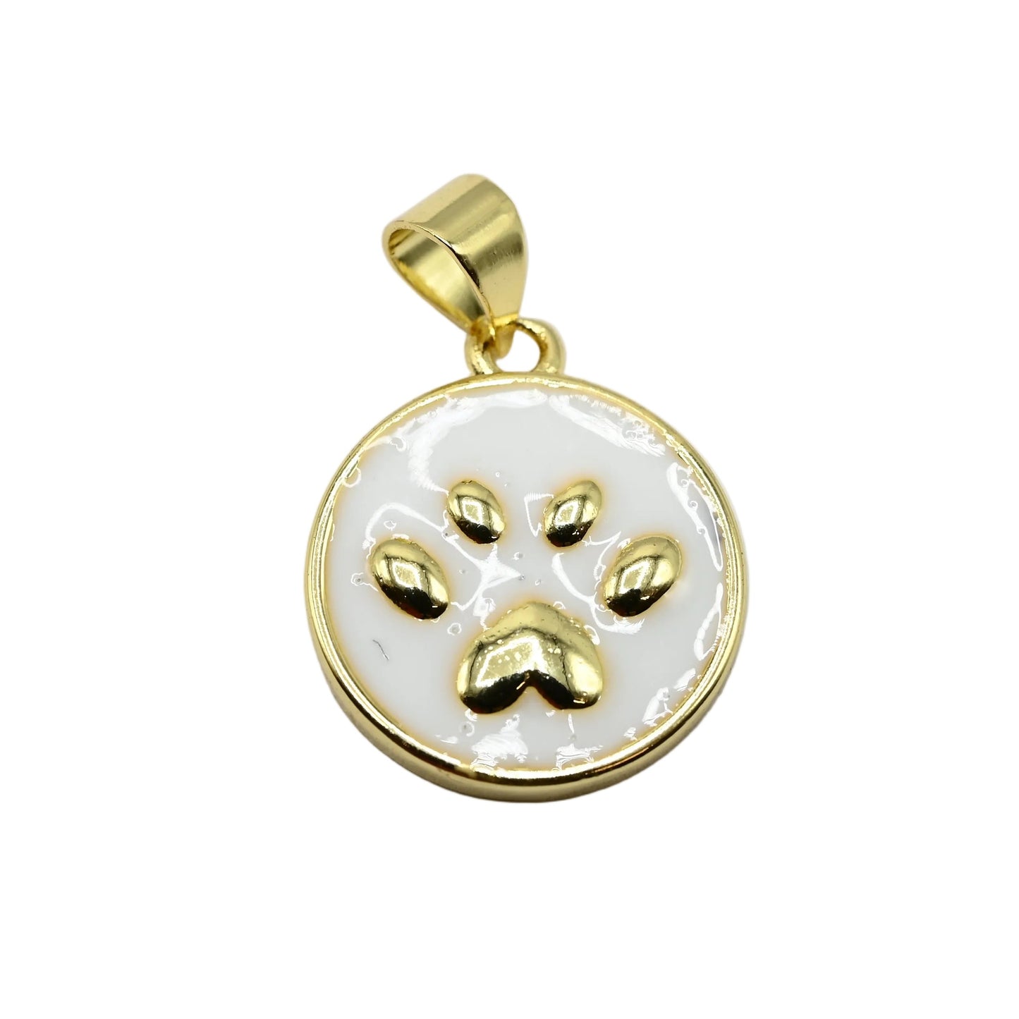 Paw Print White Enamel Charm Pendant| 18K Gold-Filled