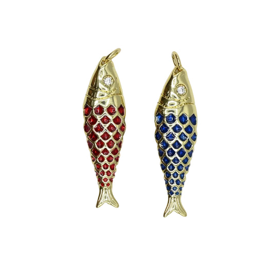Large Enamel Fish Charm Pendant | 18K Gold-Filled