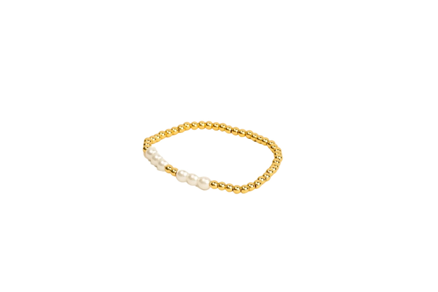 Pearl and Gold Beaded Stretch Bracelet