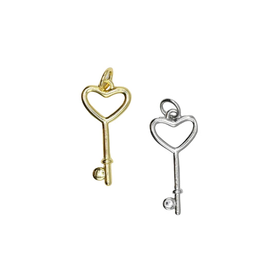 Heart Key Charm | 18K Gold-Filled & Silver
