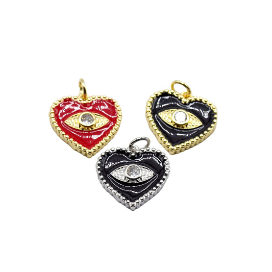 Evil Eye Heart Charm Pendant | 18K Gold-Filled & Silver