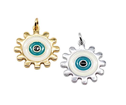 Sun Evil Eye Charm Pendant | 18K Gold-Filled & Silver
