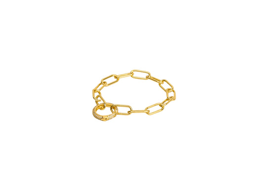 Diamond Circle Carabiner Chunky Paper Clip Bracelet | 18K Gold-Filled & Silver
