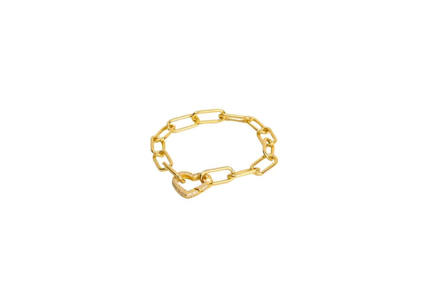 Diamond Heart Carabiner Chunky Paper Clip Bracelet