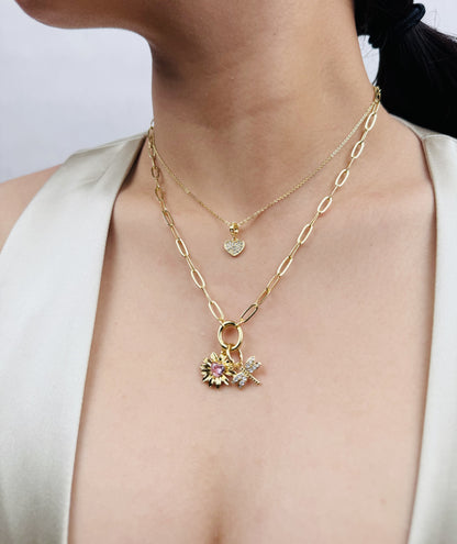 Crystal Heart With Ring Charm Pendant | 18K Gold-Filled & Silver Plated