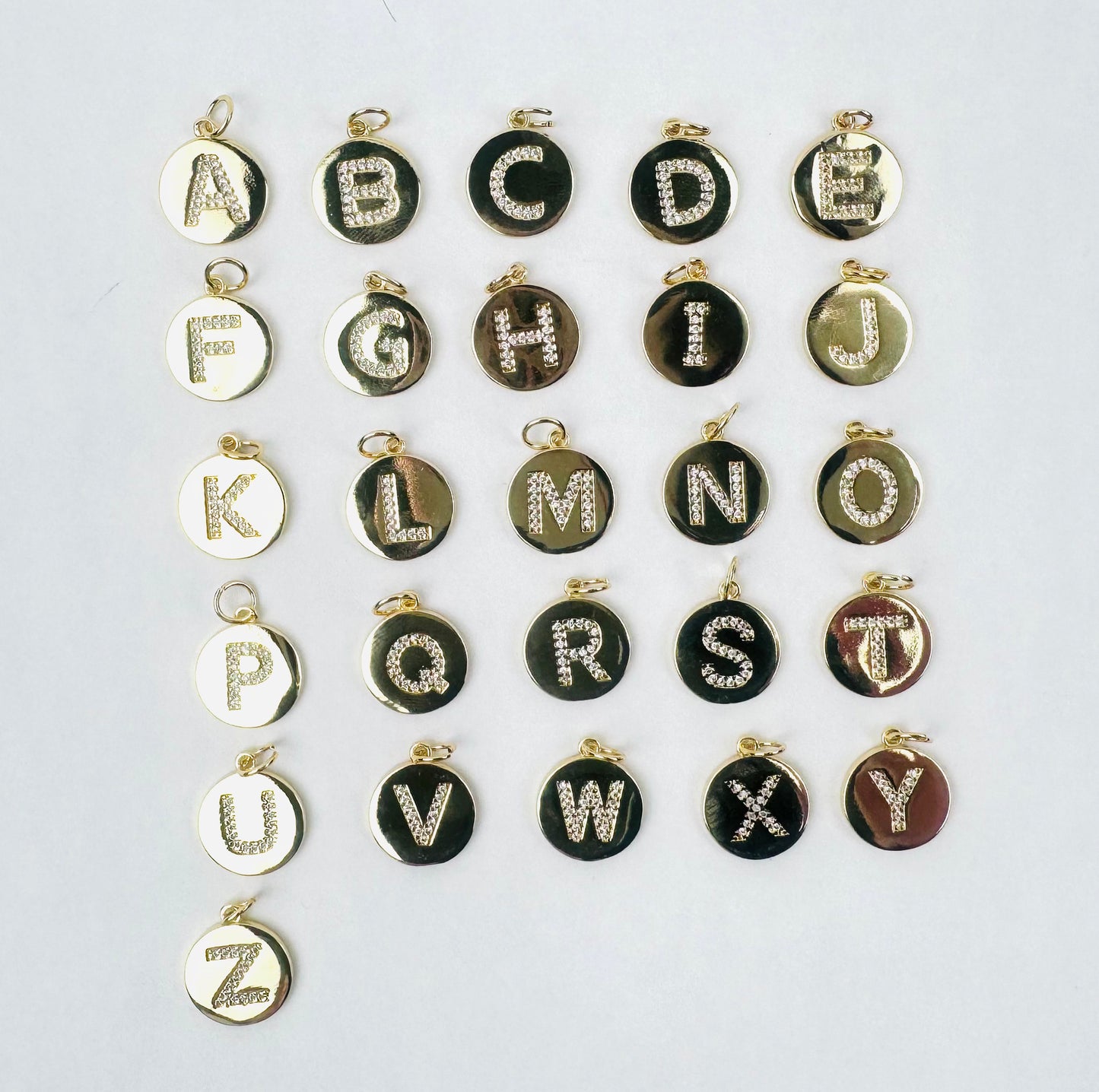 Letter Charm 10 - 18K Gold Filled Circle Letters with Studs