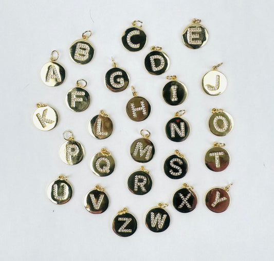 Letter Charm 10 - Gold Circle Letters with Studs