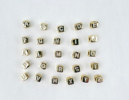 Letter Charm 4 - Small Gold Cube Letters with Studs