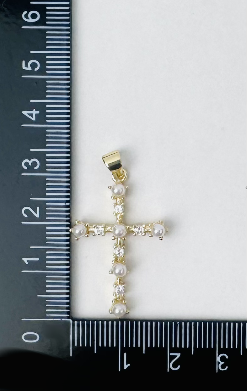 Style 107 -18K Gold Filled Pearl Cross Charm