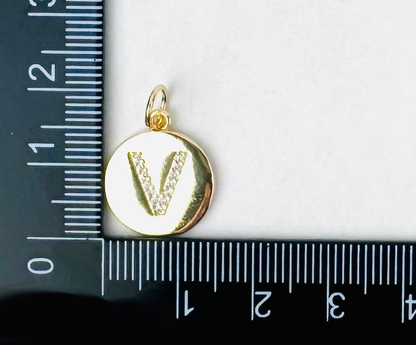 Letter Charm 10 - 18K Gold Filled Circle Letters with Studs