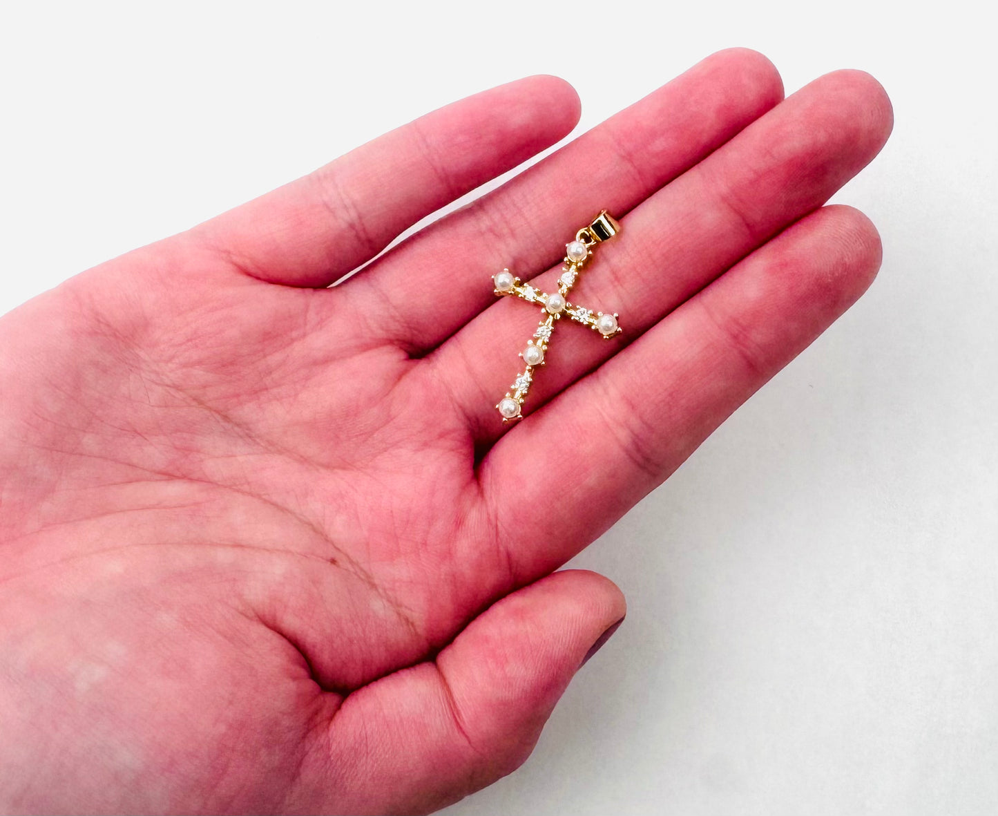 Style 107 -18K Gold Filled Pearl Cross Charm