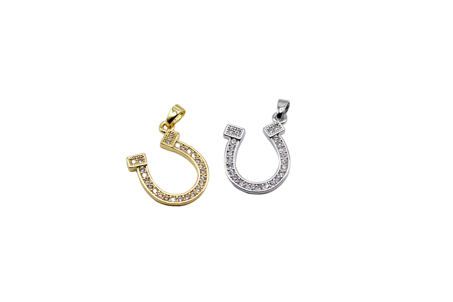 Large Horseshoe Charm with Stones | 18K Gold-Filled or Silver Plated