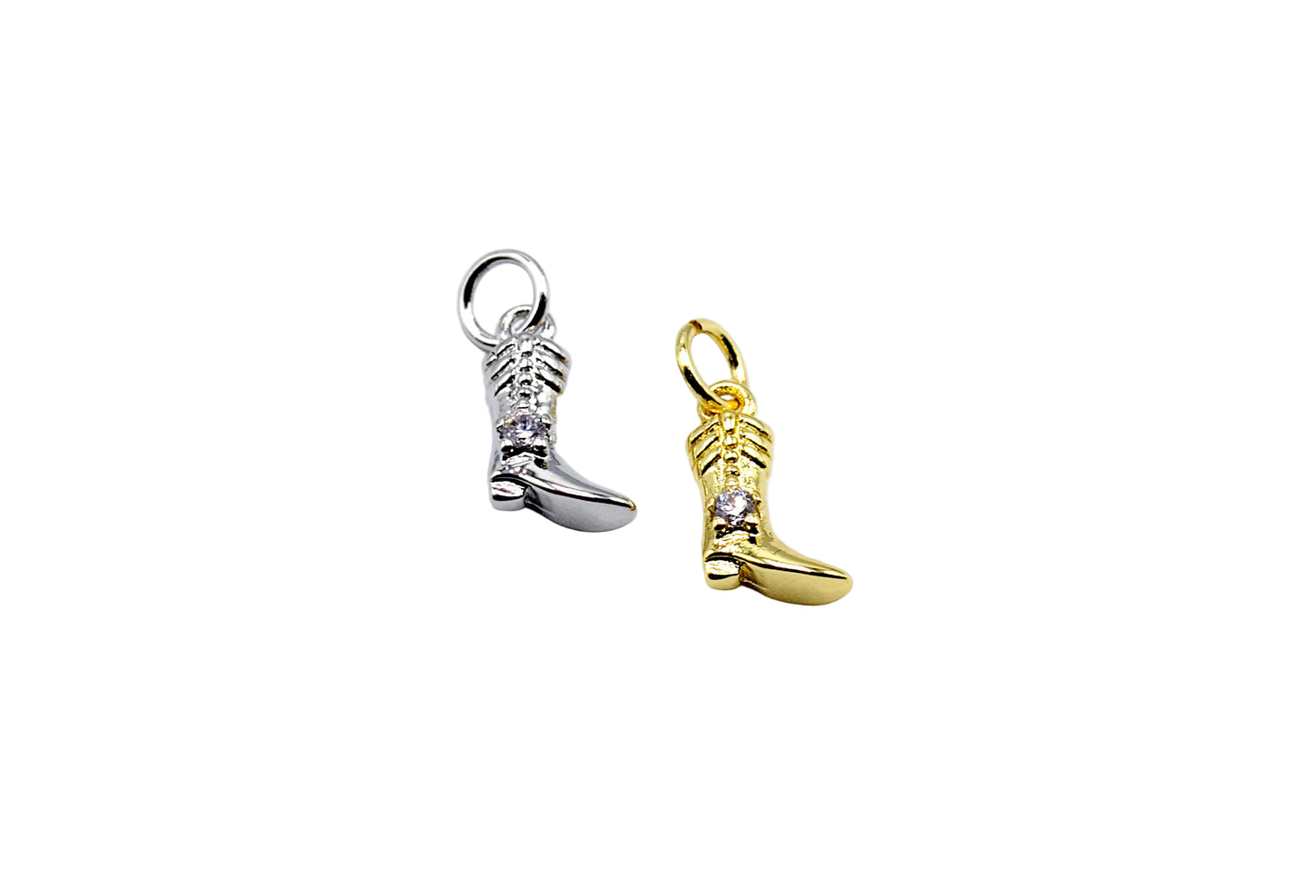 Small Cowboy Boot Charm with Stone | 18K Gold-Filled & Silver Plated