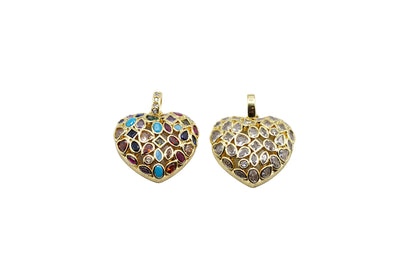 Large Sapphire Mosaic Heart Charm | 18K Gold-Filled