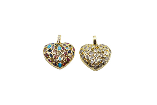Large Sapphire Mosaic Heart Charm | 18K Gold-Filled