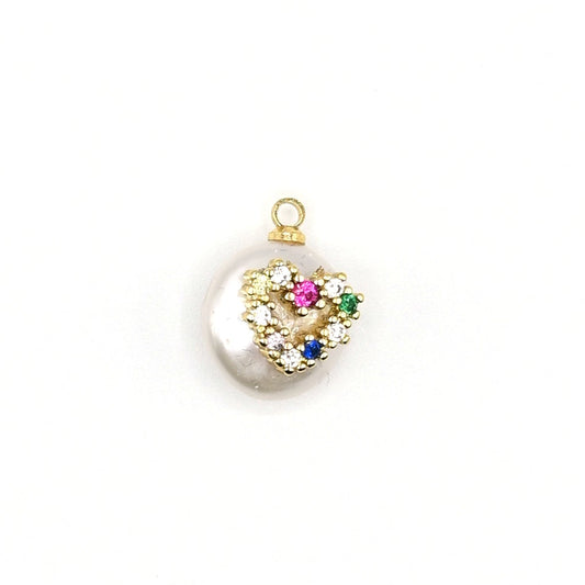 Pearl Heart Charm with Crystals Pendant | 18K Gold-Filled