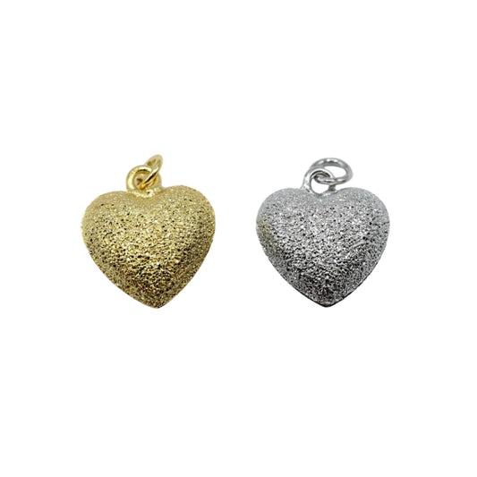 Textured Heart Matte Charm Pendant | 18K Gold-Filled & Silver